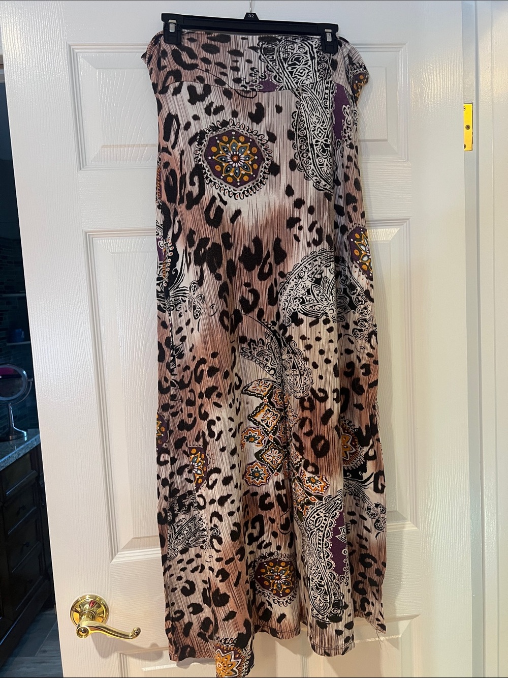 Gilli Taupe and Black Leopard Medallion Maxi Skirt